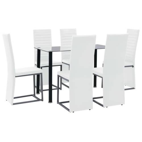 Set de mobilier 7 piese negru   alb oțel și sticlă securizată