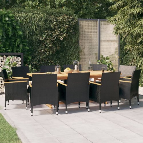 Set mobilier de grădină cu perne, negru, 11 piese