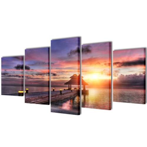 Set tablouri de pânză, plajă cu pavilion, 200 x 100 cm