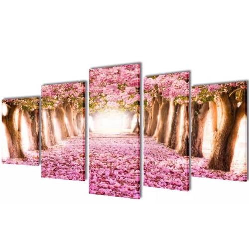 Set tablouri de pânză, flori de cireș, 100 x 50 cm