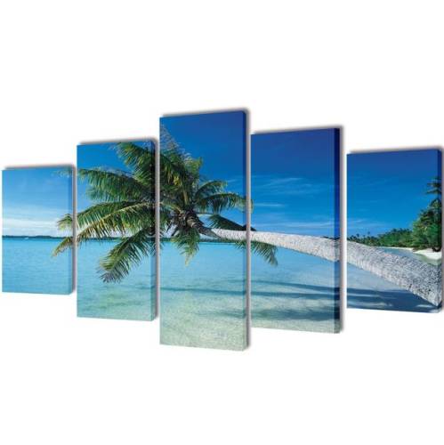 Casa Practica Set tablouri de perete cu imprimeu plajă nisip și palmier, 200x100cm