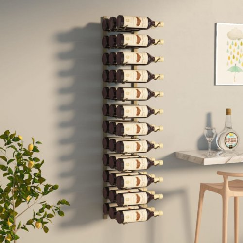 Suport sticle de vin, de perete, 36 sticle, auriu, fier