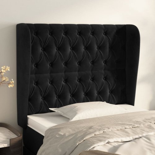 Tăblie de pat cu aripioare, negru, 103x23x118/128 cm, catifea