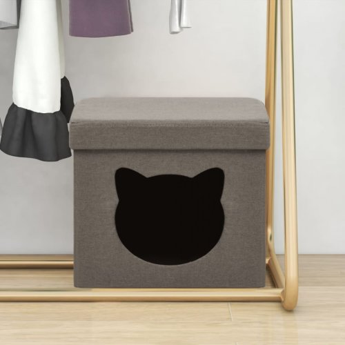 Casa Practica Taburet depozitare pliabil, gri taupe cu model pisică, ţesătură