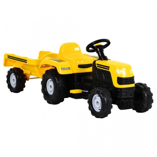 Casa Practica Tractor pentru copii cu pedale şi remorcă, galben