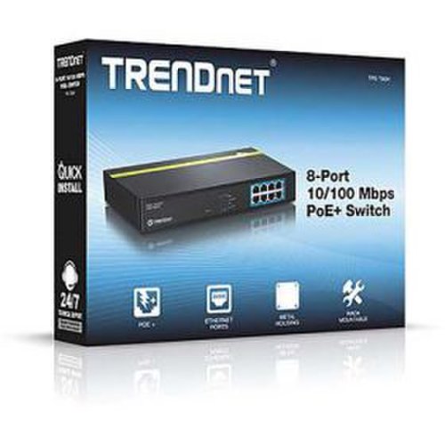 Switch poe+ trendnet tpe-t80h, 8-port 10/100 mbps