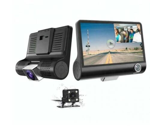 Camera video auto tripla blackbox, full-hd, 3 camere - fata/spate/interior, display 4, g senzor, 170 grade
