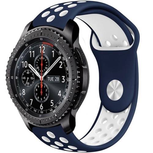 Curea ceas smartwatch samsung gear s2, iuni 20 mm silicon sport blue-white