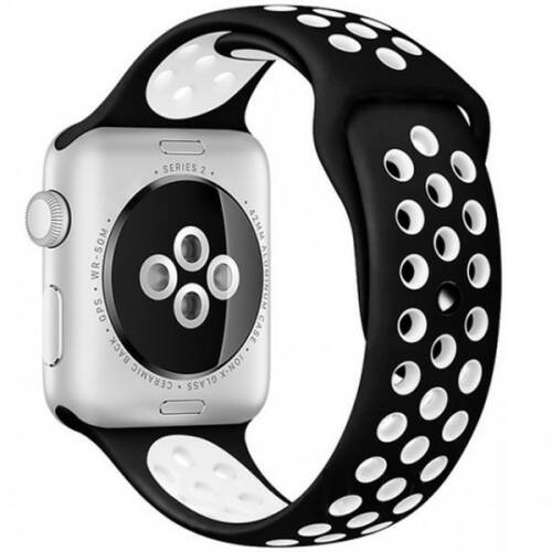 Curea pentru apple watch 38 mm silicon sport iuni negru-alb