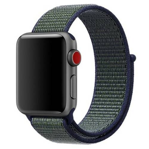 Curea pentru apple watch 40mm iuni woven strap, nylon sport, navy blue-green