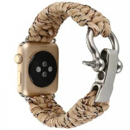 Curea pentru apple watch 42 mm iuni elastic paracord rugged nylon rope, cream
