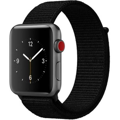 Curea pentru apple watch 44mm iuni woven strap, nylon sport, black