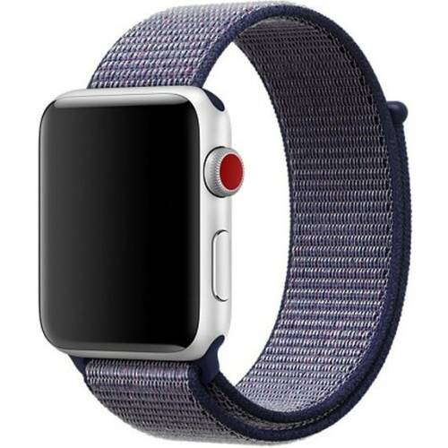 Curea pentru apple watch 44mm iuni woven strap, nylon sport, midnight blue
