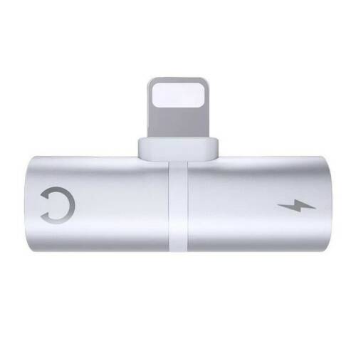 Mini adaptor lightning splitter dual port, pentru casti si incarcare iphone, silver