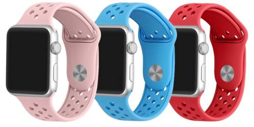 Set 2+1 gratis, curele apple watch iuni 38 mm silicon sport blue, soft pink, red