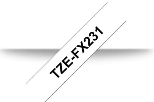 Banda laminata flexibila brother tze-fx231, 12mm/8m, negru/alb