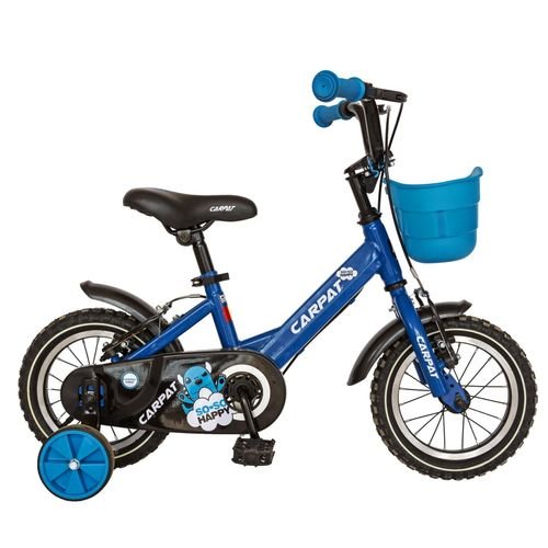 Bicicleta copii carpat c1201c, roti 12inch, v-brake, cosulet, roti ajutatoare, (albastru/negru)