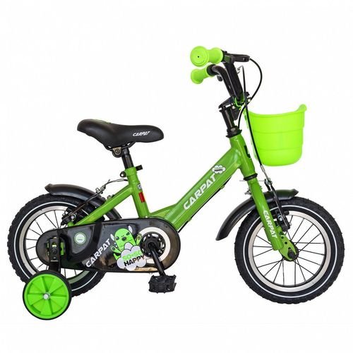  bicicleta copii carpat c1201c, roti 12inch, v-brake, cosulet, roti ajutatoare, (verde/negru)
