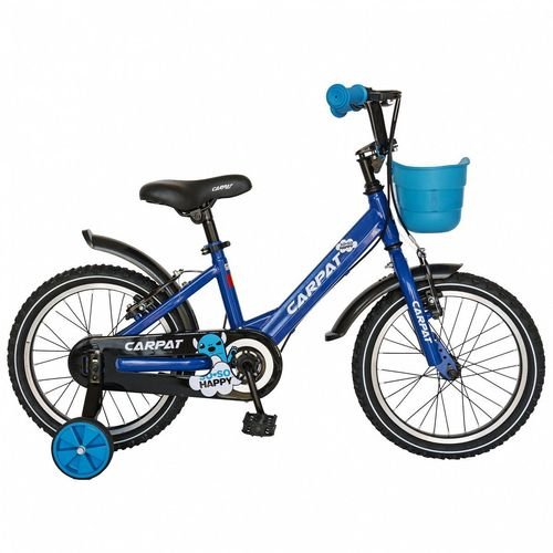 Bicicleta copii carpat c1401c, roti 14inch, v-brake, cosulet, roti ajutatoare, (albastru/negru)