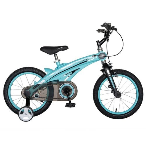 Bicicleta copii rich baby w1639d, roti 16inch, cadru aliaj magneziu, frana c-brake, roti ajutatoare, 4-6 ani, (albastru)