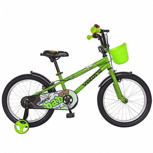 Bicicleta copii velors v1801a, roti 18inch, cosulet, roti ajutatoare (verde)
