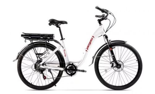 Bicicleta electrica pegas comoda dinamic, roti 26inch, 7 viteze, viteza maxima 25 km, autonomie 60km, motor 250 w (alb)