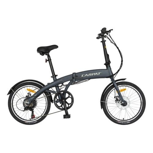 Bicicleta electrica pliabila carpat c201pe, 6 viteze, roti 20inch, cadru aluminiu, frane mecanice disc, motor 250w (gri)