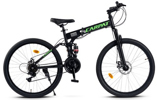 Bicicleta pliabila mtb-folding carpat c2668c, schimbator saiguan 21 viteze, cadru aluminiu, roti 26inch, frane pe disc (negru/verde)
