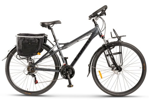 Bicicleta trekking carpat c700c, schimbator shimano tourney 21 viteze, cadru aluminiu, roti 28inch, frane mecanice disc (gri/negru)