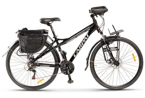 Bicicleta trekking carpat c700c, schimbator shimano tourney 21 viteze, cadru aluminiu, roti 28inch, frane mecanice disc (negru/alb)
