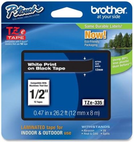 Brother etichete tze335 12mm (alb/negru)