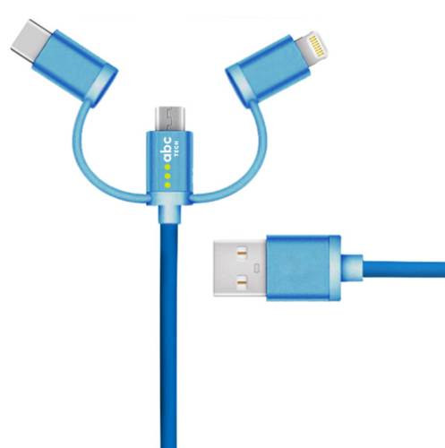 Cablu de date abc tech 617689528826, micro_sb - lightning - type-c, universal, 0.3 m (albastru)