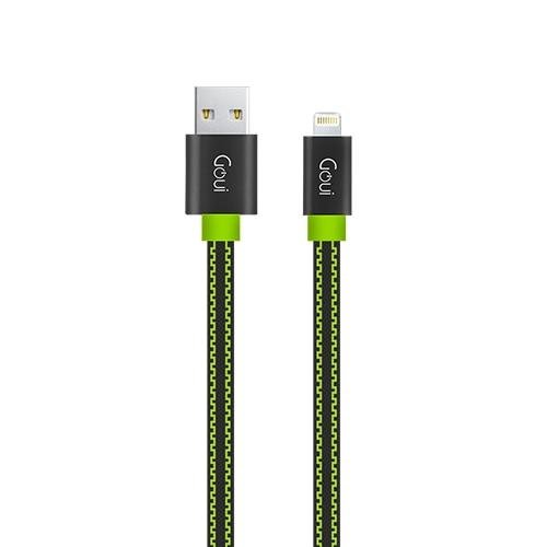 Cablu de date goui fashion flat g-lc8pinfbf-gk, usb - lightning, 1m, negru/verde