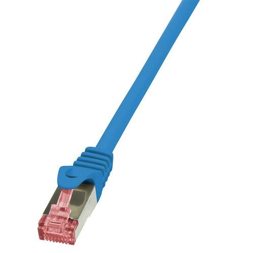 Cablu s/ftp logilink cat6, lszh, cupru, 0.5 m, albastru, awg27, dublu ecranat cq2026s