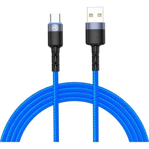 Cablu tellur type-c cu led, 3a, nailon, 1.2m, albastru