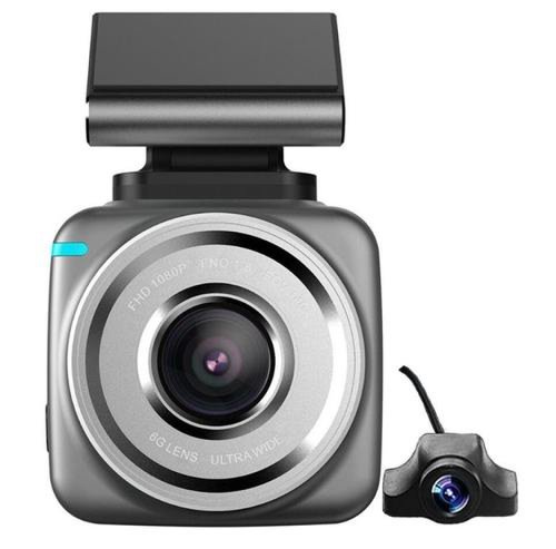 Camera video auto dubla dvr iuni dash q2 plus by anytek, display touchscreen 2inch ips, full hd, night vision, senzor g (negru/argintiu)