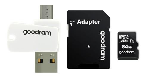 Card de memorie goodram all in one microsdhc, 64gb, class 10 + adaptor sd + card reader usb 