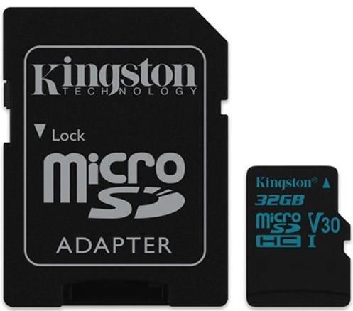 Card de memorie kingston canvas go, microsdhc, 32 gb, 45 mb/s citire, 10 mb/s scriere, clasa 10 uhs-i + adaptor sd