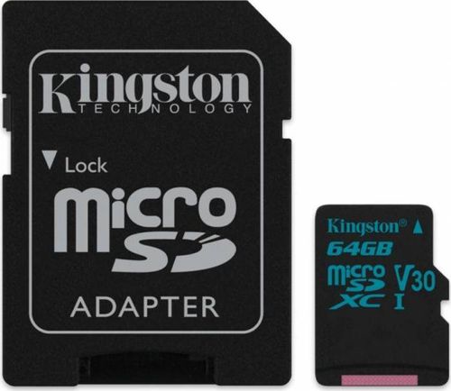 Card de memorie kingston canvas go microsdxc, 64gb, 90mb/s citire, 45mb/s scriere, uhs-i class 3 + adaptor sd