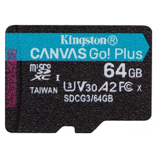 Card de memorie kingston canvas go! plus, microsdxc, 64gb, uhs-i, class 10, u3, v30, a2 