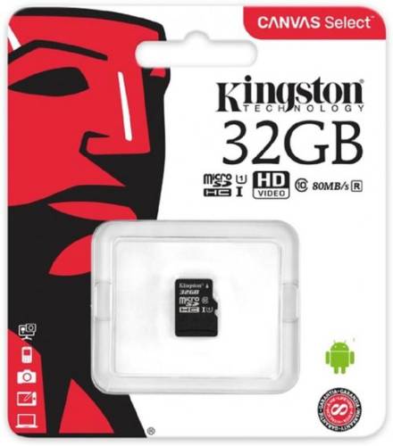 Card de memorie kingston canvas select microsdhc, 32 gb, 80 mb/s citire, 10 mb/s scriere, clasa 10 uhs-i