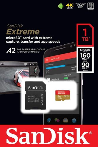 Card de memorie sandisk extreme microsdxc, 1tb, class 10, v30, uhs-i, u3 + adaptor sd