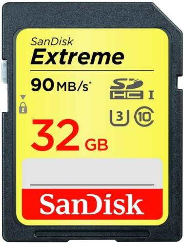 Card de memorie sandisk extreme sdhc, uhs-3, 32gb, clasa 10, 90 mb/s