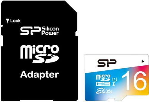 Card de memorie silicon power microsdhc, 16 gb, elite/uhs, uhs-1 + adaptor (multicolor)