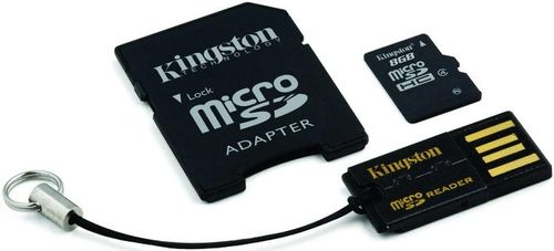 Card kingston microsdhc 8gb (class 4) + adaptor sd + usb reader