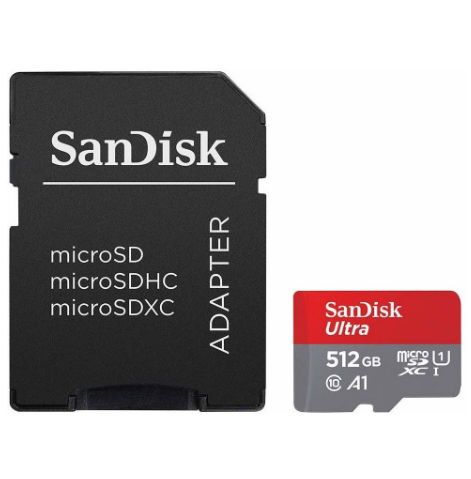 Card memorie sandisk ultra android microsdxc, 512gb, uhs-i, u1, clasa 10 + adaptor microsd