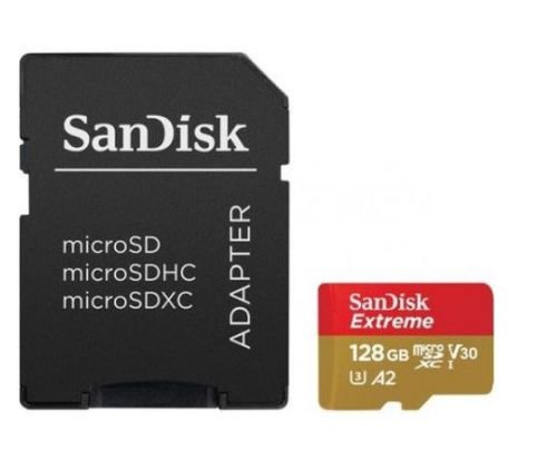 Card sandisk microsd extreme, 128 gb, sdxci, v30, a2 + adaptor sandisk microsd/sdhc/sdxc 
