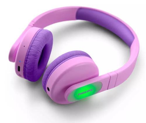 Casti stereo wireless philips tak4206pk/00, pentru copii, on-ear, bluetooth, redare 28 de h, incarcare rapida, microfon (roz)