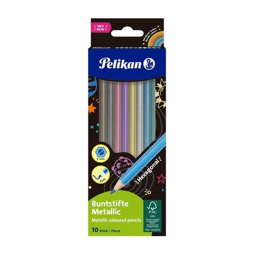 Creioane color lacuite, sectiune hexagonala, mina 3 mm, set 10 culori metalice