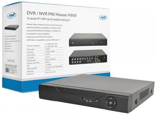 Dvr/nvr pni house h808, 8 canale ip 720p real time sau 8 canale analogice
